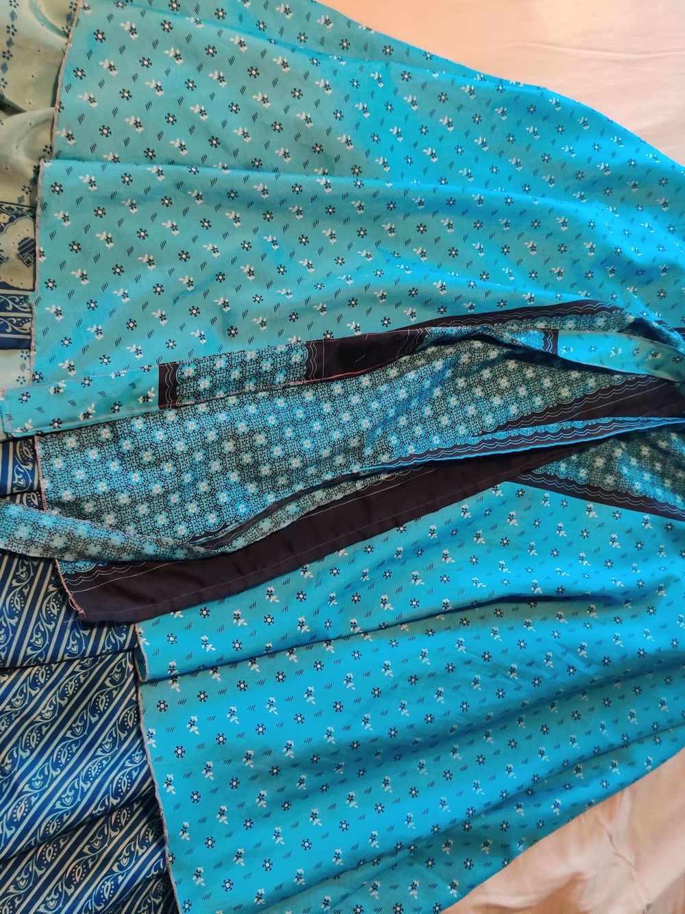 Turquoise Patterned Maxi Skirt with Navy Accents
